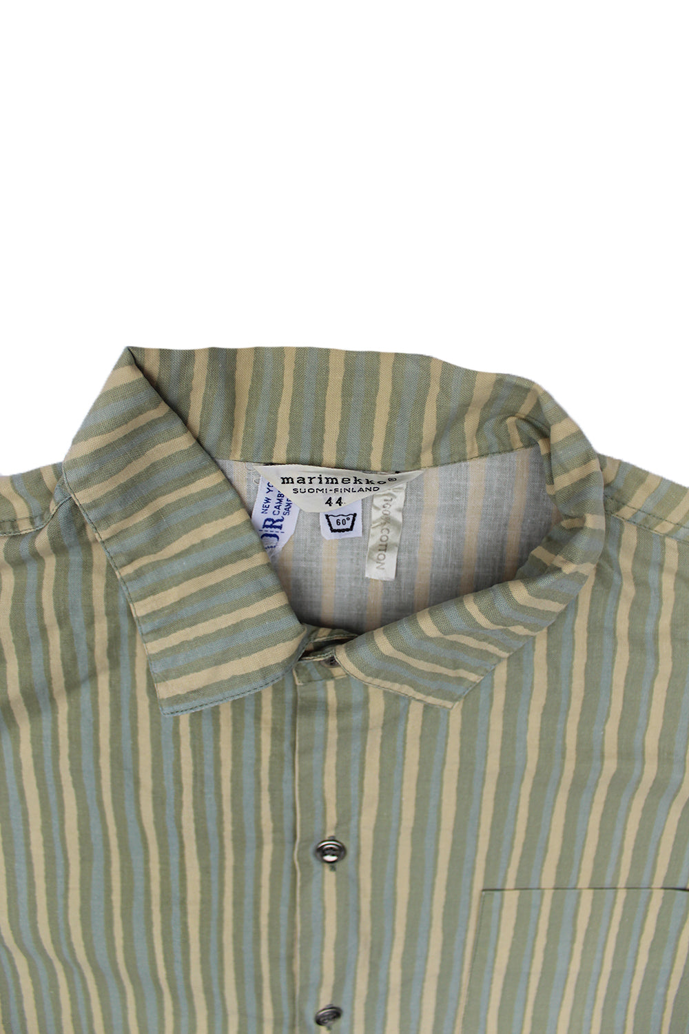 Vintage 60&#39;s Marimekko 100% Cotton Dress Shirt Sage/Cream Stripe